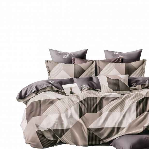 Povlečení bavlněné 200×220 cm 4-dílné, šedo-béžový geometrický vzor