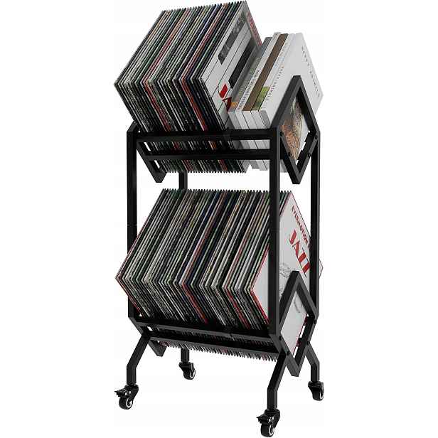 Stojan Vedecasa na vinylové desky s kolečky kovový regál 2 úrovně