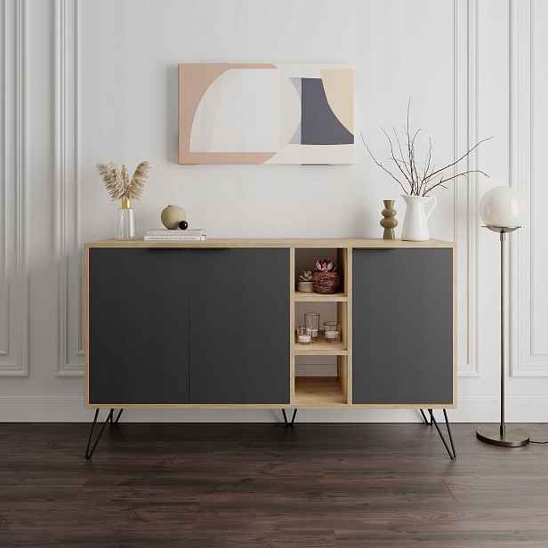 Komoda Houseland Clara 142 cm dub přírodní/antracit