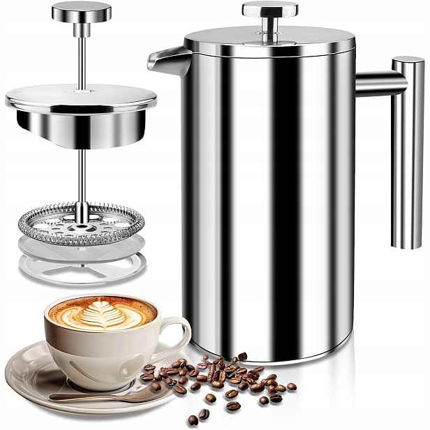 Nerezová Ocel Džbán Na Vaření Na Čaj Kávu Pístový French Press 800ML