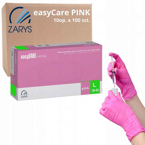 Nitrilové rukavice Bezpudrové easyCARE růžové L Zarys 1000 ks (karton)