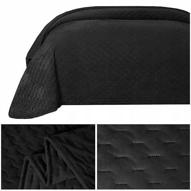 Přikrývka na postel gaučová 170x210 Pikovaná lisovaná Velurová Tommaso Černá