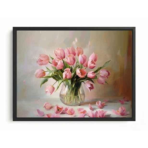 Obraz Rám Americký Box Květiny Růžové Tulipány Kytice Váza 80x60