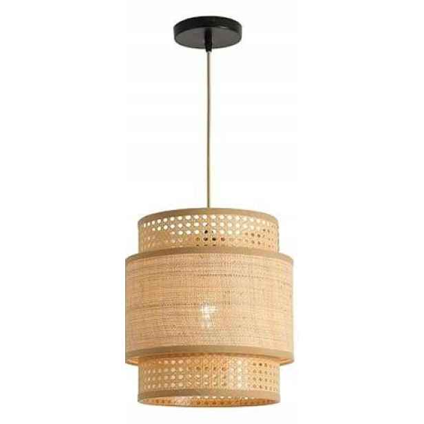 Závěsná lustrová lampa s ratanovým stínidlem E27 v boho stylu