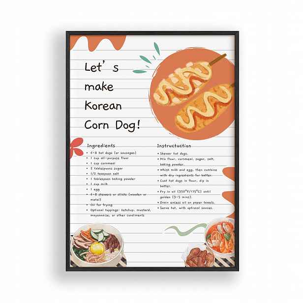 Obraz Korean Corn Dog Plakát Rámeček Dřevěný Černý 30x42 cm