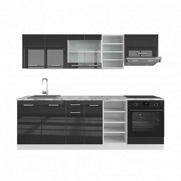 Vicco KUCHYŇSKÝ KOUT R-Line Antracitový vysoký lesk/bílá 240 cm s pracovní deskou