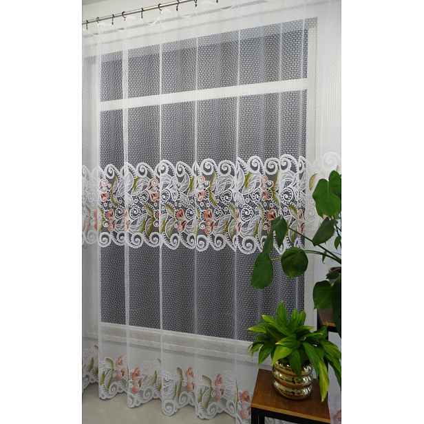 Mg Záclona 125/095 Bílé květy Kol 250x250 cm Hotová S Páskou M
