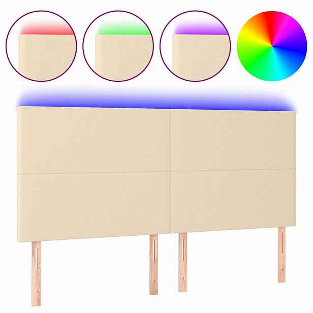 vidaXL Čelo postele s LED krémová 200x5x118/128 cm textil