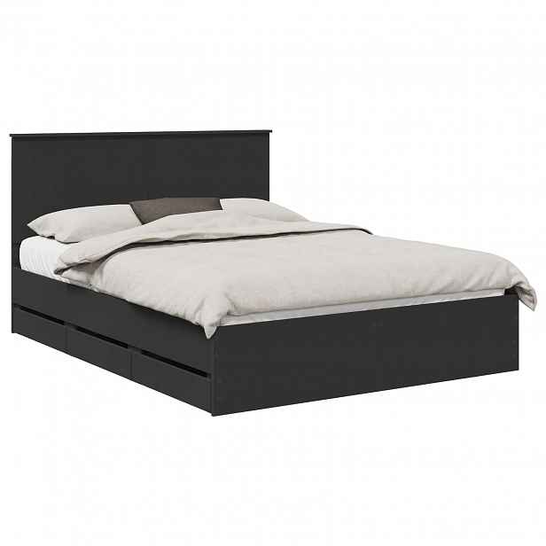 vidaXL Rám postele se zásuvkou Černá 150 x 200 cm Inženýrské dřevo