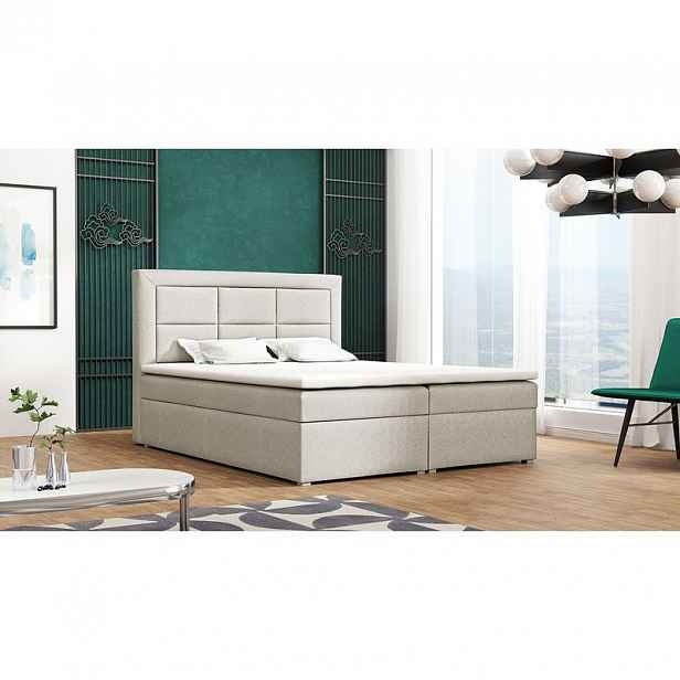 Boxspringová manželská postel s úložným prostorem 140x200 PALIGEN 1 - krémová + topper ZDARMA