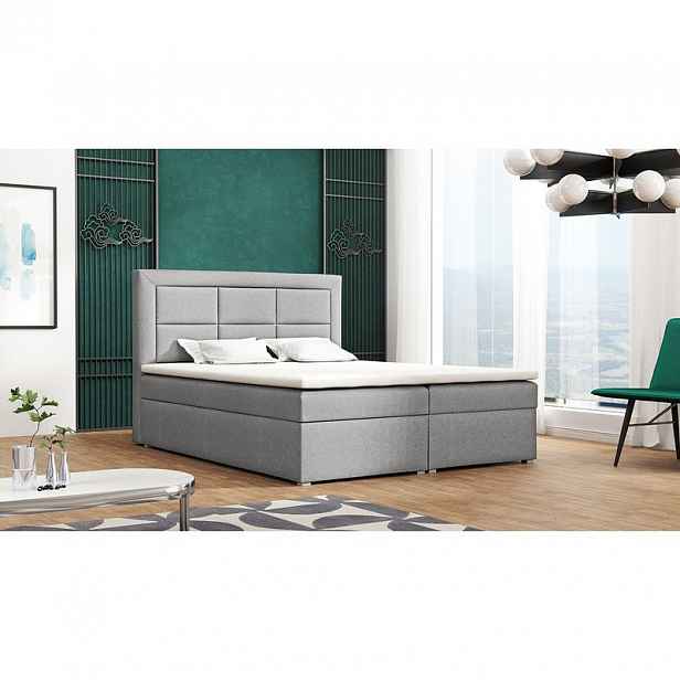 Boxspringová manželská postel s úložným prostorem 140x200 PALIGEN 1 - světlá šedá + topper ZDARMA
