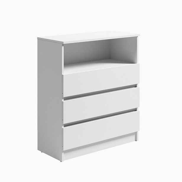 Home Collective KOMODA 76 cm šířka se 3 zásuvkami a 1 otevřenou přihrádkou, bílá