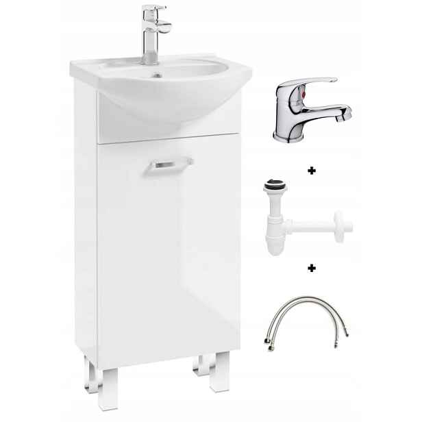 Koupelnová skříňka bílá s umyvadlem 40x84 cm stojící s baterií chrom komplet
