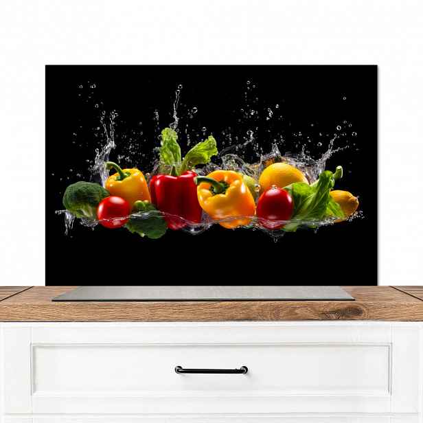 MuchoWow KUCHYŇSKÁ ZÁSTĚNA Sladká paprika - Vodní - Zeleninová - Černá 90x60 cm