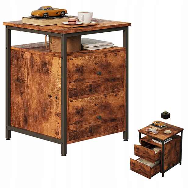 Noční Stolek Stolek Do Ložnice Obývacího Pokoje Zásuvky Loft Bronz Rustikální Retro