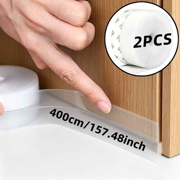 TEMU 2 role 157,48 palců Vylepšené transparentní silikonové těsnicí pásky do mezery dveří, samolepicí větruodolná páska na spodní část okna, izolační