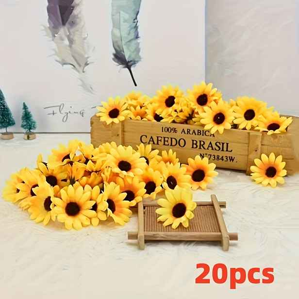 TEMU Umělá hlava slunečnice, sváteční dekorace, ruční výroba, interiérová dekorace, průměr hlavy květu 1.57 palce/4 cm