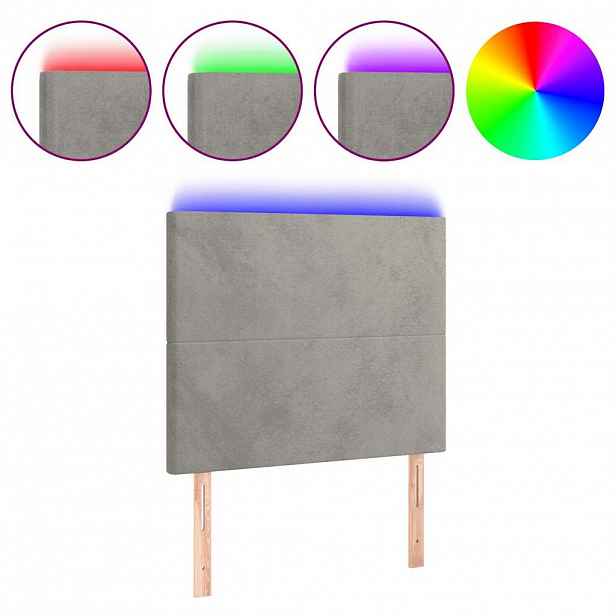 vidaXL Čelo postele s LED světle šedé 80x5x118/128 cm samet