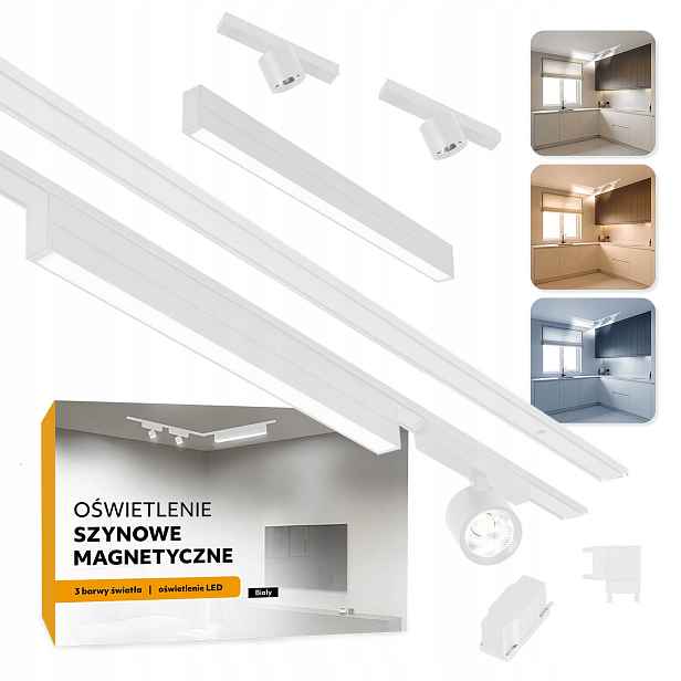 Magnetické kolejnicové osvětlení 2x Kolejnice 1m+20W a 2x7W L bílé 5 let záruka