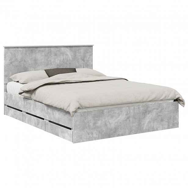 vidaXL Rám postele s čelo Betonově šedá 150 x 200 cm Inženýrské dřevo
