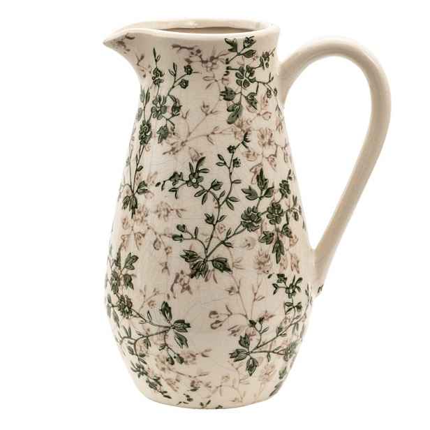 Keramický dekorační džbán se zelenými květy Ganni green M - 20*14*25 cm Clayre & Eef