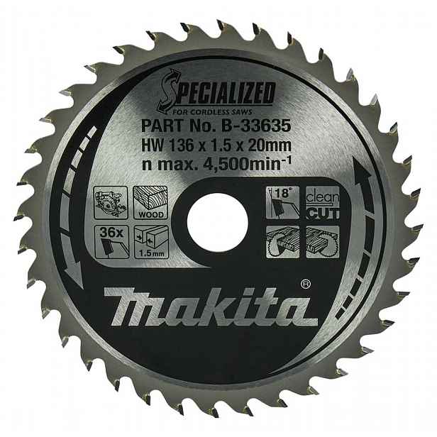 Makita - Pilový kotouč na dřevo 136x20 mm, 36 zubů B-33635