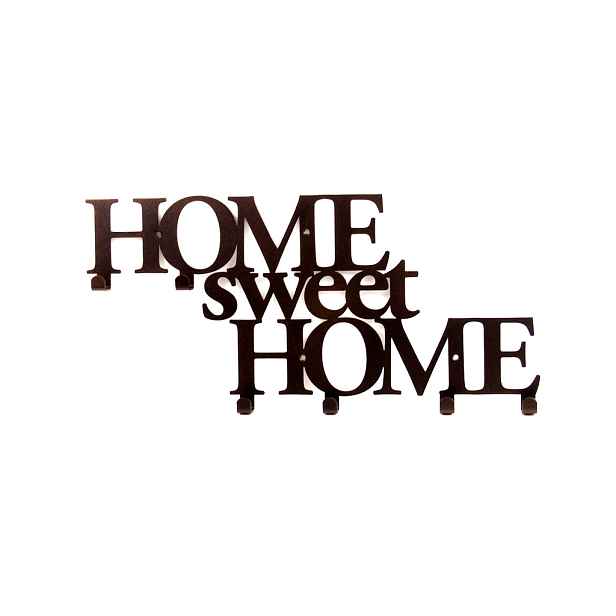 Nástěnný věšák na oblečení na klíče do předsíně Home sweet Home zlatý bronz