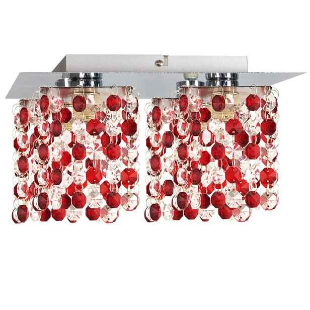 Stropní lampa chrom/červené krystaly 4xG9 Classic