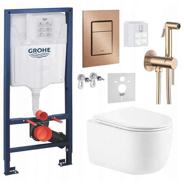 Wc stojan Grohe Rapid Sl s mísou Wc Imprese a tlačítkem měď baterie