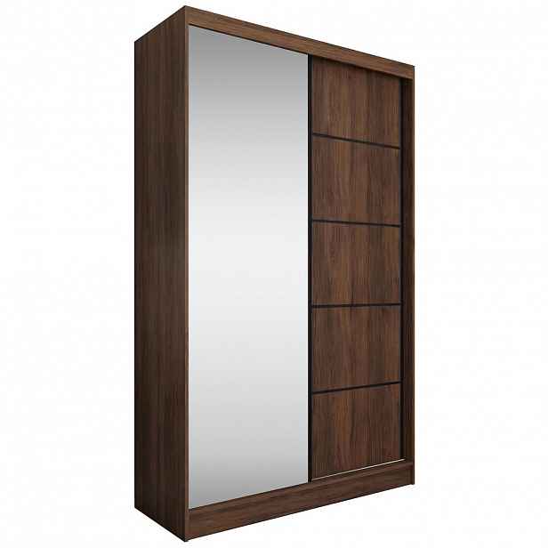 Beautysofa SKŘÍŇ S POSUVNÝMI DVEŘMI Marika II se zásuvkami a zrcadlem, 120 / 216 / 61 cm, ořech + černá