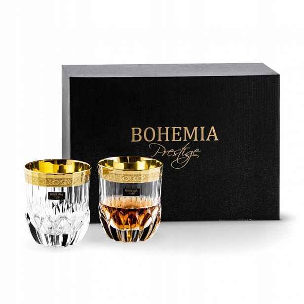 Křišťálové sklenice na whisky se zlatým proužkem Bohemia Mirador 350 ml