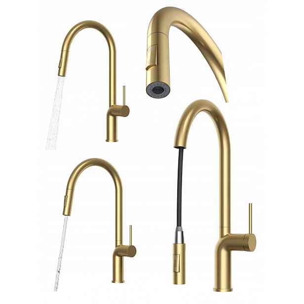 Kuchyňská baterie Brush Gold Oxi s výsuvným výtokem pro stojící dřez