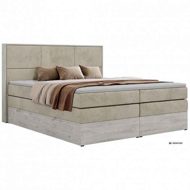 MKS POSTEL BOXSPRING DELNOR KING 180/200 - Béžová Samet - Topper Visco - H4