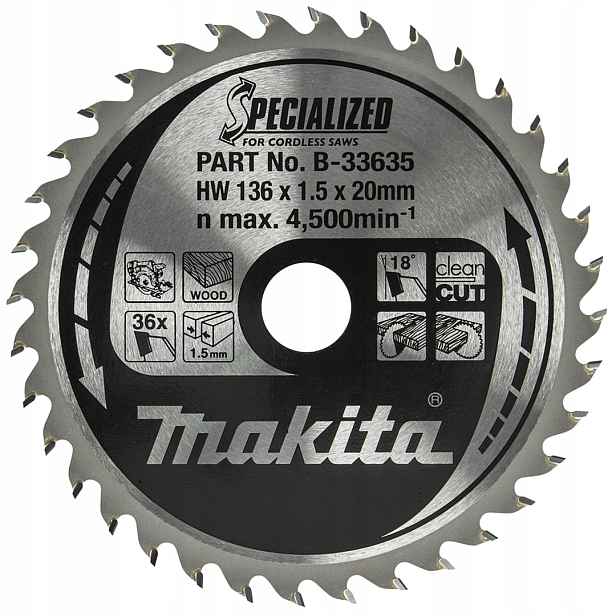 Kotouč na dřevo 136x20 mm 36 zubů Makita B-33635