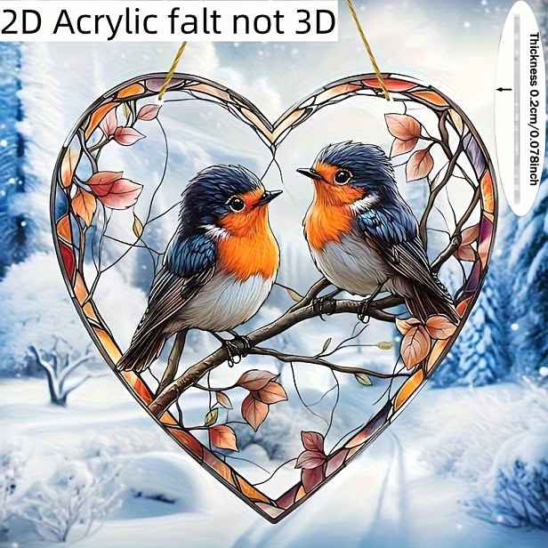 TEMU 2D Plochý, 1 ks, Barevný Akrylátový Lapač Slunce s Bohémským Ptáčkem - 3palcová Závěsná Dekorace na Okno s Bohatými Podzimními , Ideální pro