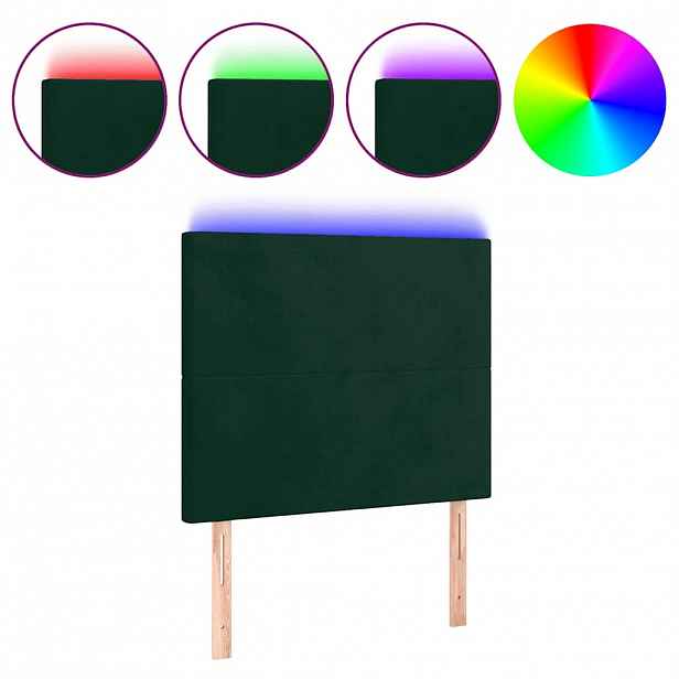 vidaXL Čelo postele s LED tmavě zelená 80x5x118/128 cm samet