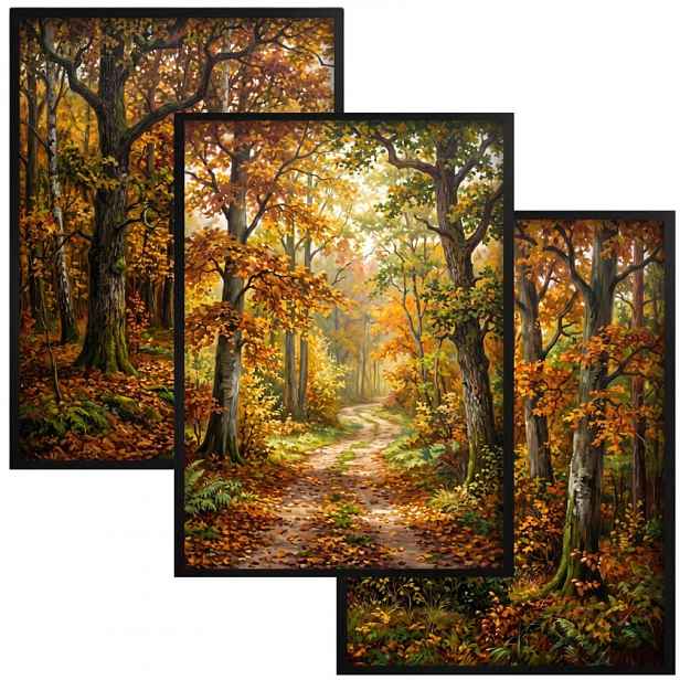 Obrazy Les Stromy Plakáty v rámci obývacího pokoje Triptych Krajina 30x40