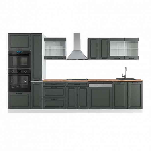 Vicco KUCHYŇSKÁ LINKA R-Line Antracitový venkovský dům/bílá 350 cm s vysokou skříní, PD Dub