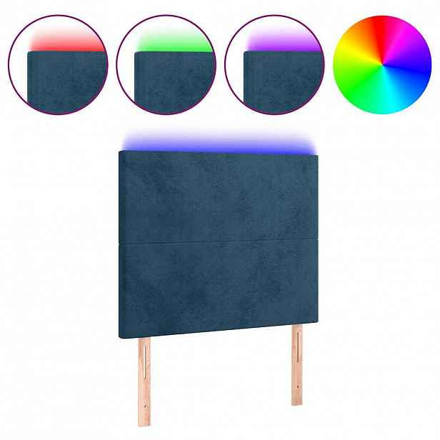 vidaXL Čelo postele s LED tmavě modré 80x5x118/128 cm samet