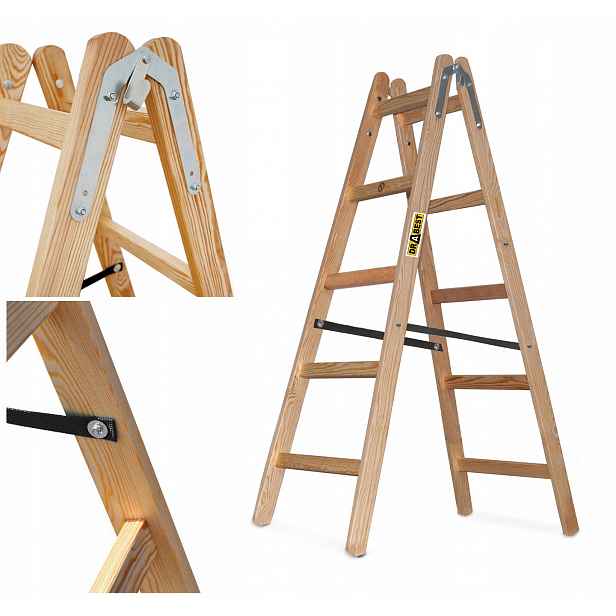 Žebřík dřevěný malířský oboustranný 2x5 stupňů Drabest 150 kg Háček