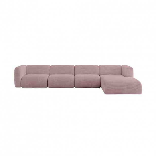 ALTDECOR ROHOVÁ SEDAČKA S PRAVOU OTOMANOU MIRA-L3 409x179x70 Růžová Manšestr