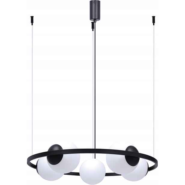 Horizontální závěsná lampa černé bílé skleněné koule 5 bodů, kulatá, 68 cm Zuma Line
