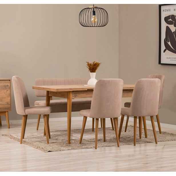 Jídelní set s rozkládacím stolem a židlemi (6 kusů) Vina - Atlantic Pine, Stone