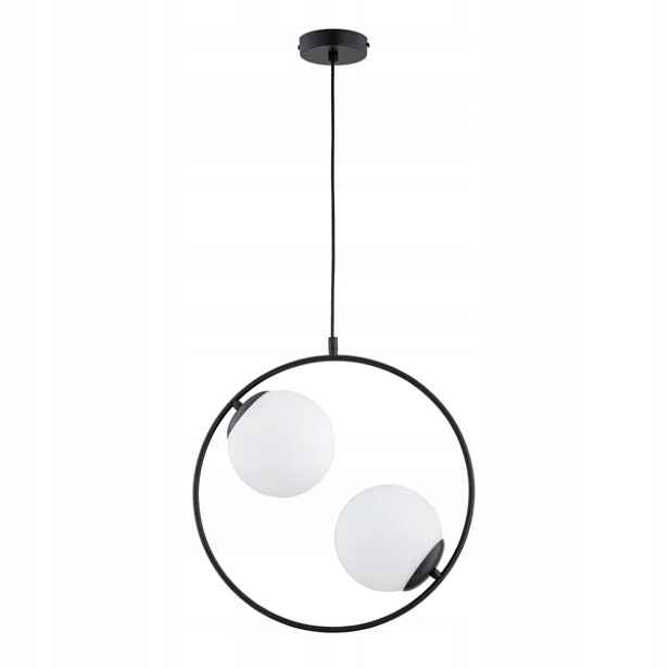 Moderní černá minimalistická závěsná lampa dvě bílé koule Alfa