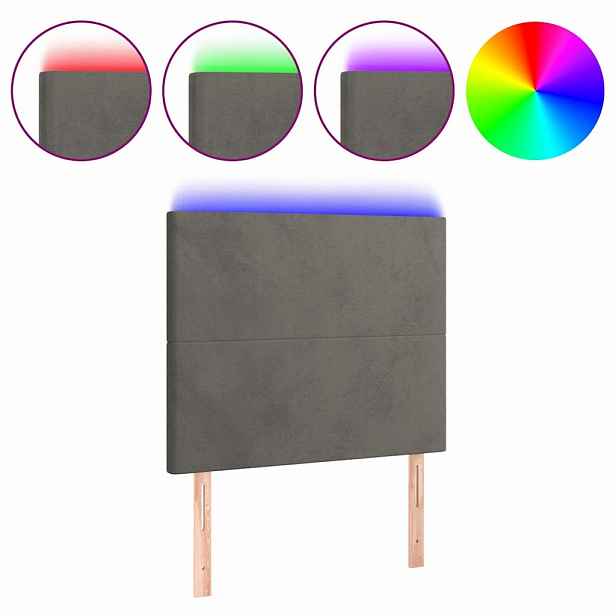 vidaXL Čelo postele s LED tmavě šedé 90x5x118/128 cm samet