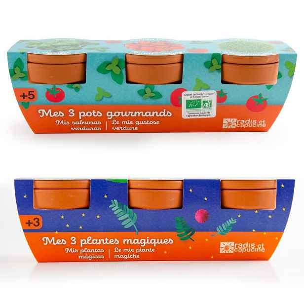 Radis et Capucine Sada květináčů Read-to-Grow s osivem bazalky, řeřichy a cherry rajčat