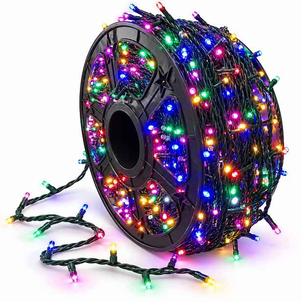 Vánoční Osvětlení Na Stromeček 2000 Led 120 m Barevné Flash IP44 Silný kabel na cívce