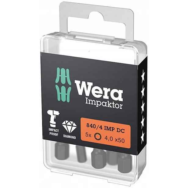 Bit Impaktor 1/4" Din 3126 E63 6hranný Hex imbus 4x50mm 5ks/bal. Wera