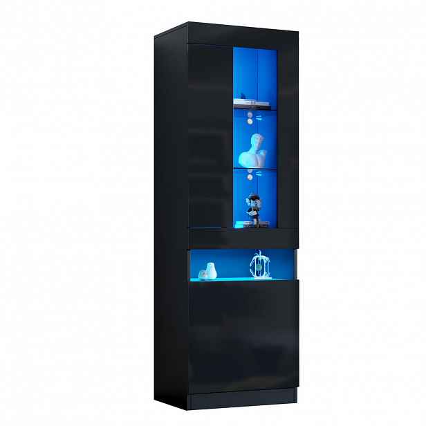 FLIEKS VITRÍNA LED Černá Skleněná Úložná Moderní