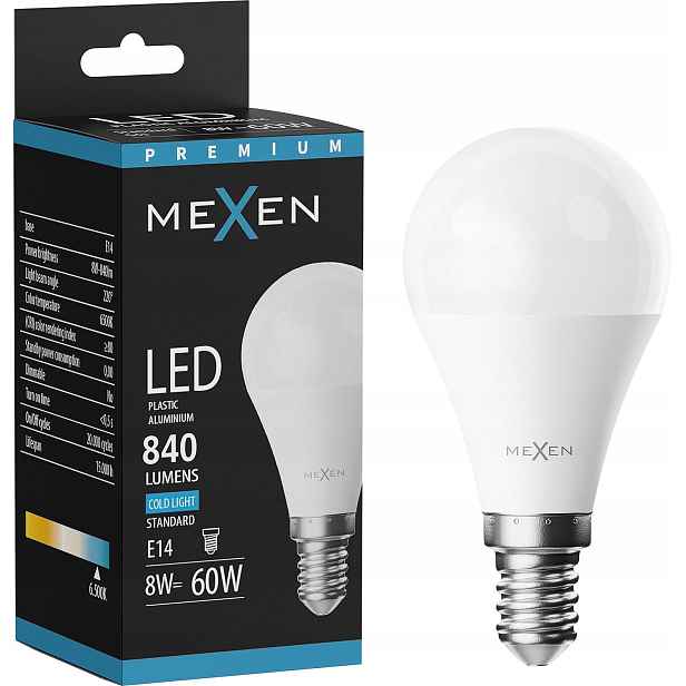 Mexen Nova Led Žárovka E14 G45 8W Studená Bílá 6500K 840 LM